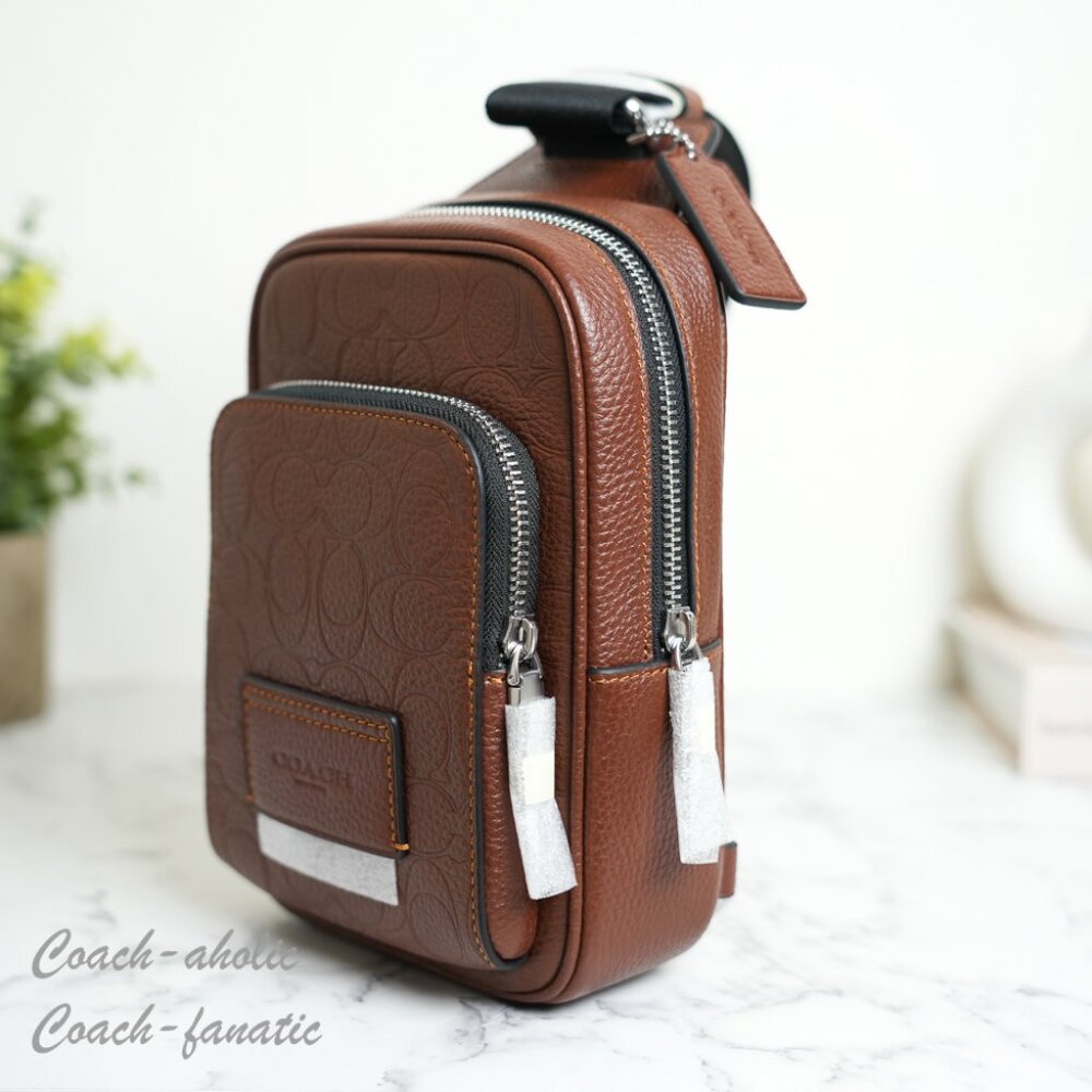 Coach CDC45 Racer Sling Pack In Signature Leather Vintage Brown NWT - Picture 10 of 14